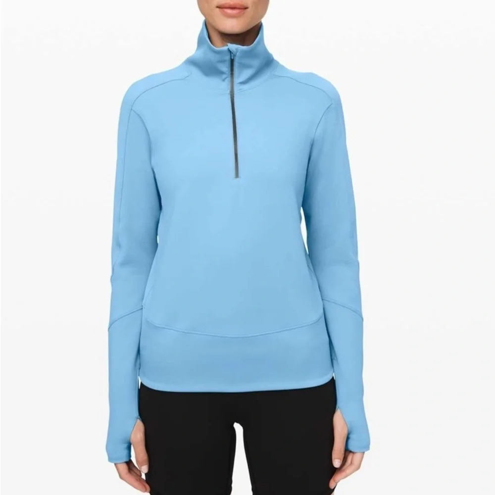Lululemon sz M Run To Reset 1/2 zip in Aqua smoke great pre owned condition - Picture 3 of 16